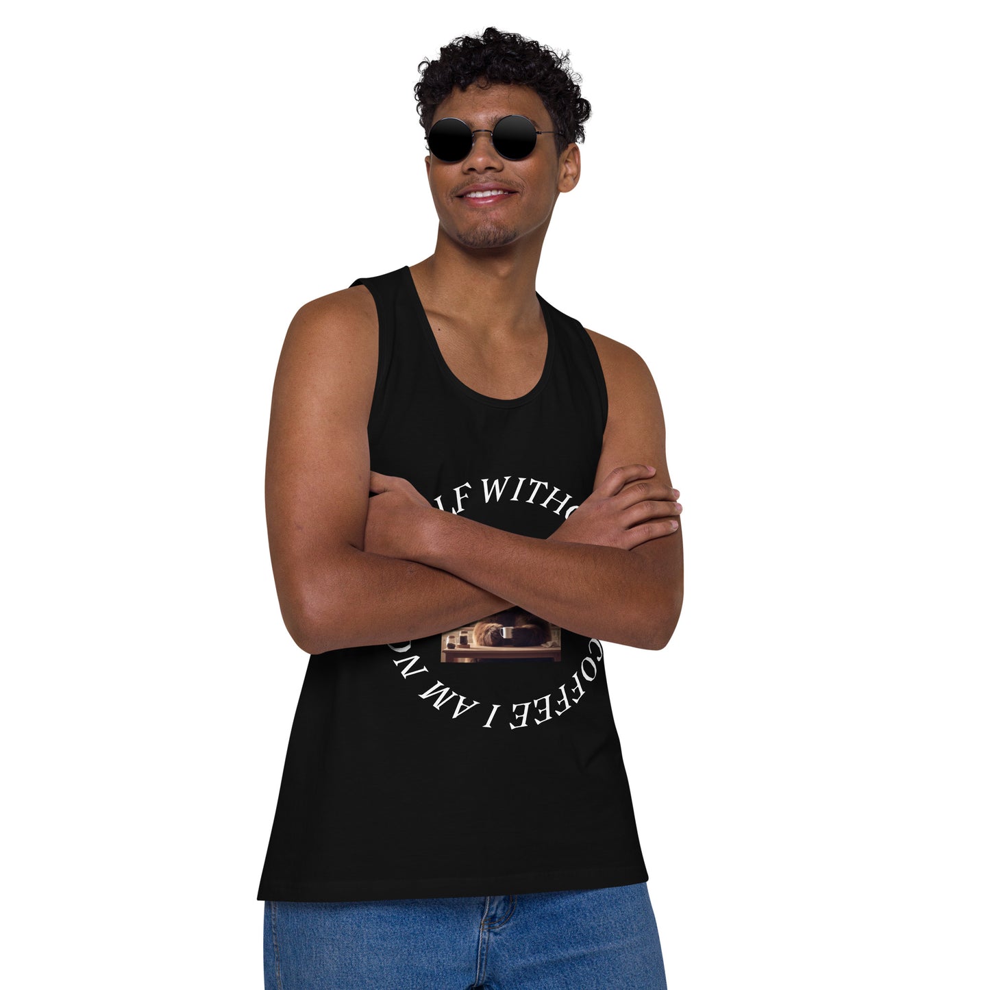 I am not myself without coffee Men’s premium tank top