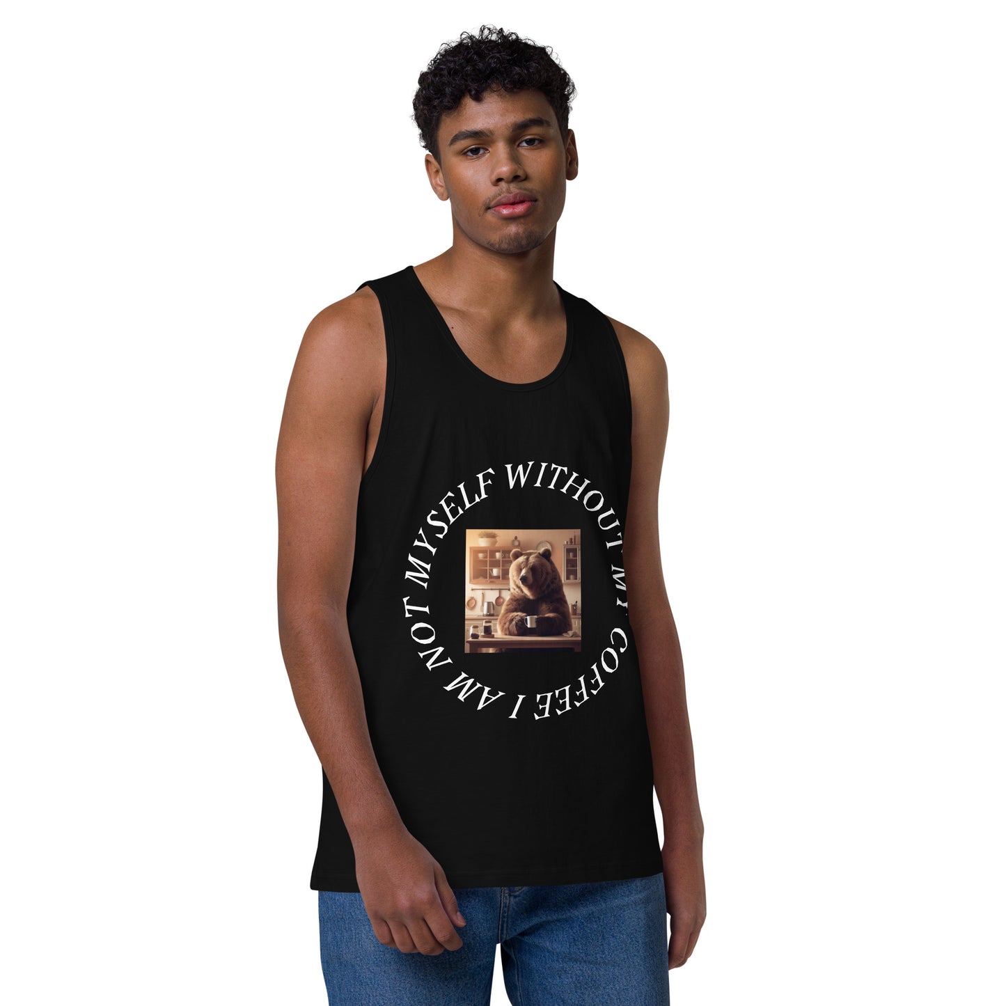 I am not myself without coffee Men’s premium tank top