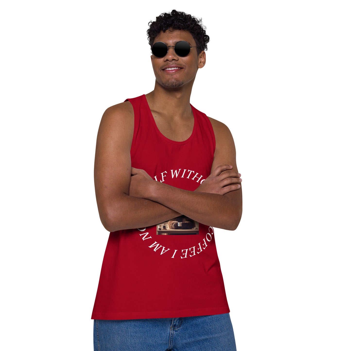 I am not myself without coffee Men’s premium tank top