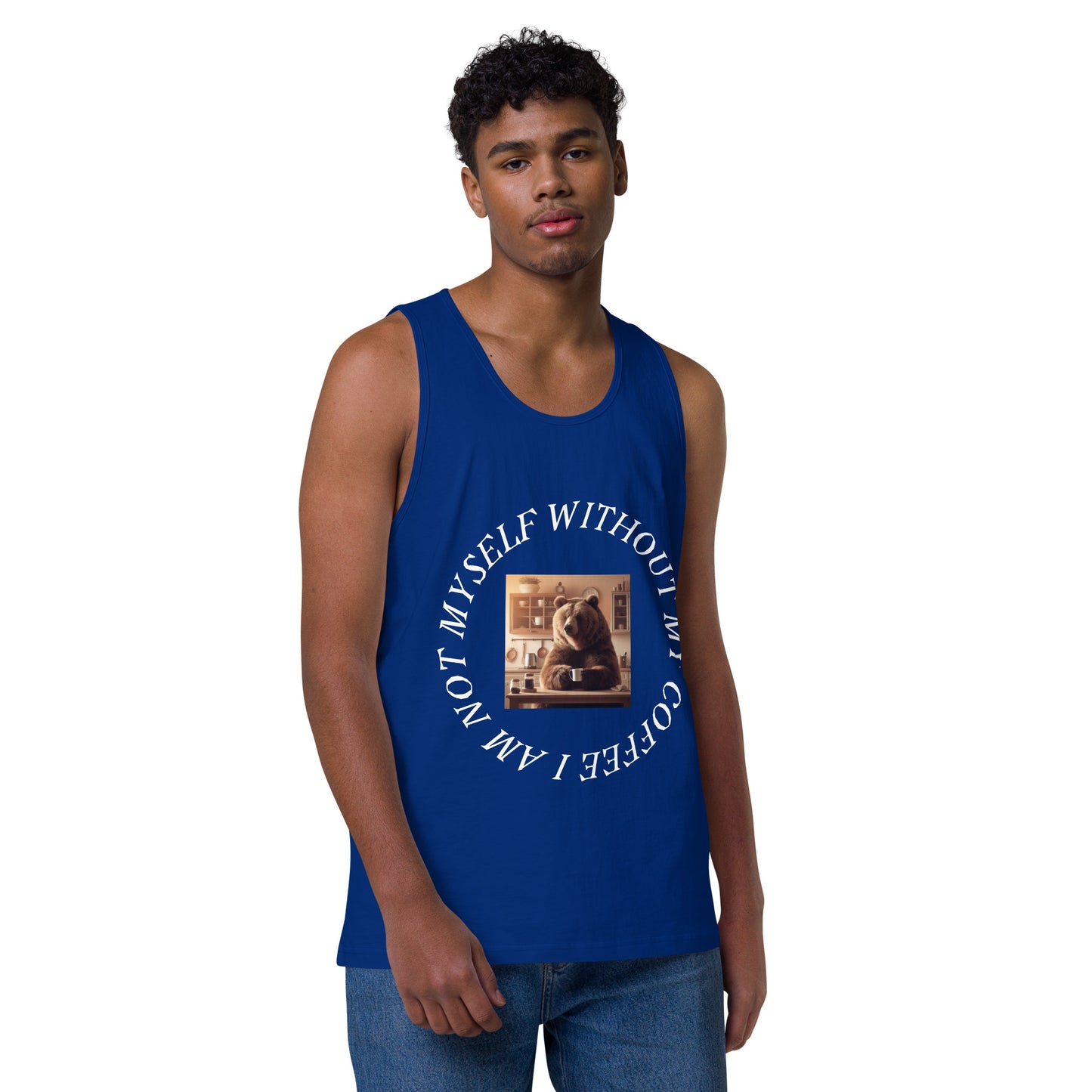 I am not myself without coffee Men’s premium tank top