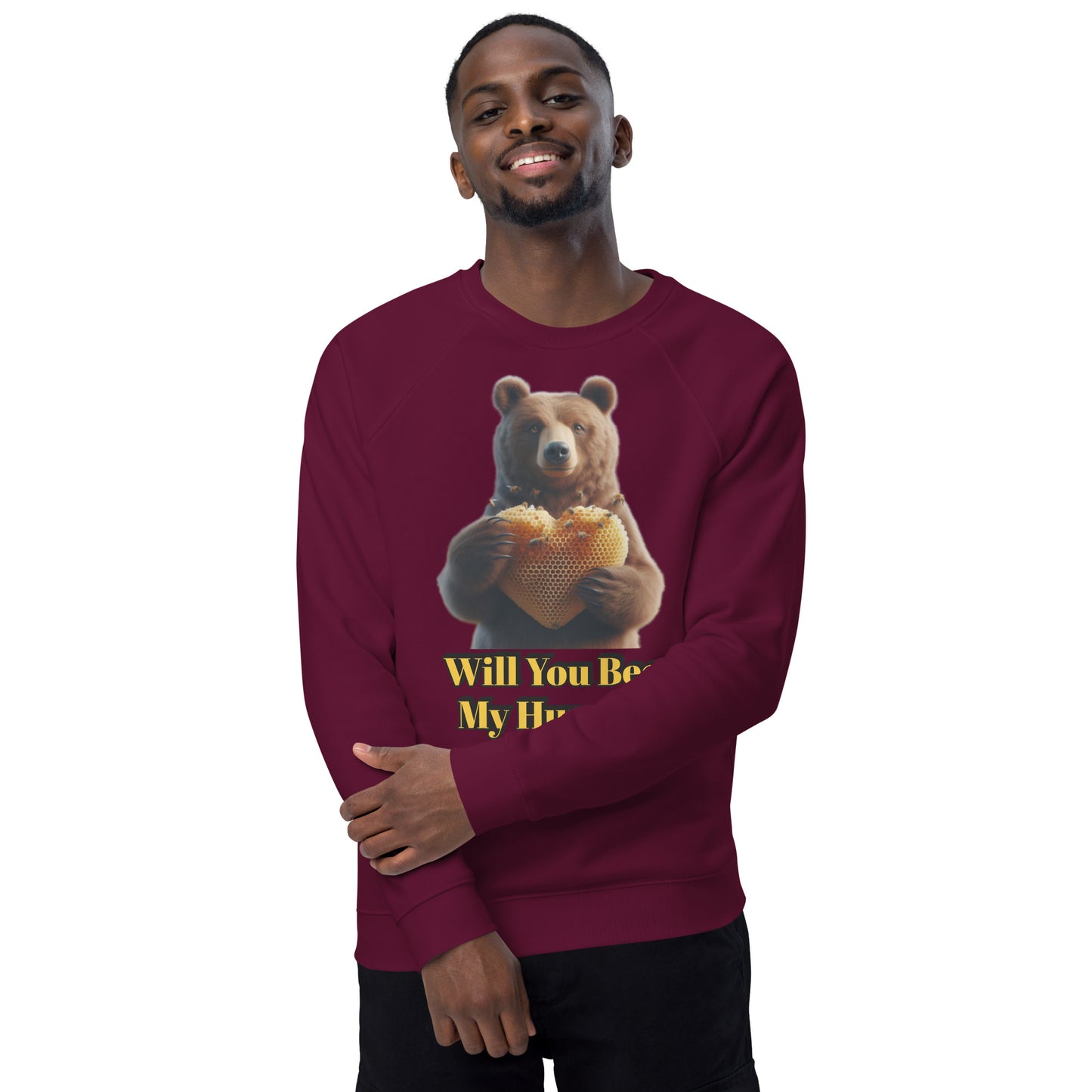 Will You Bee My Hunny? Unisex organic raglan sweatshirt