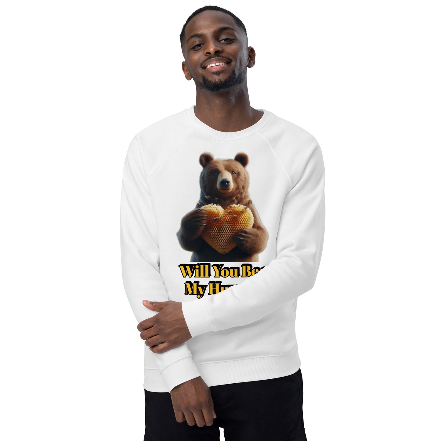 Will You Bee My Hunny? Unisex organic raglan sweatshirt